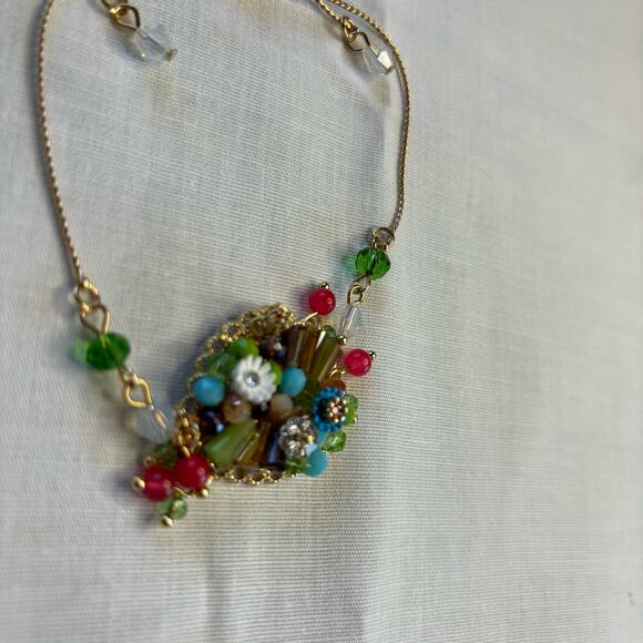 Heart Illusion Bracelet Gold Chain Adjustable Pull Clasp Beaded Rhinestones Boho - Picture 2 of 6